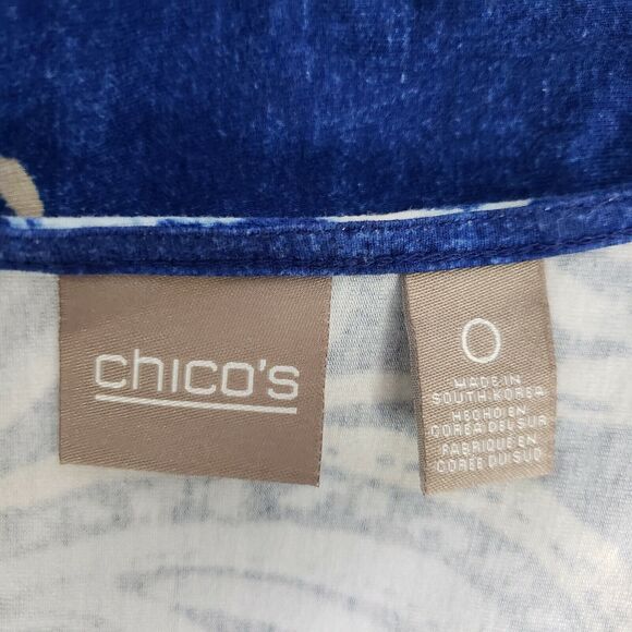Chico's Womens Top Size 0 Small Tunic Boheme Scrolls Asymmetrical V Neck 3/4 Slv - Picture 7 of 10